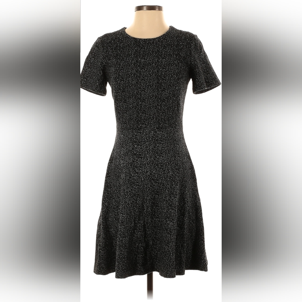 Loft Dress Womens Size 2 Lush Textured Black Velvet Belted Short Sleeve Dress